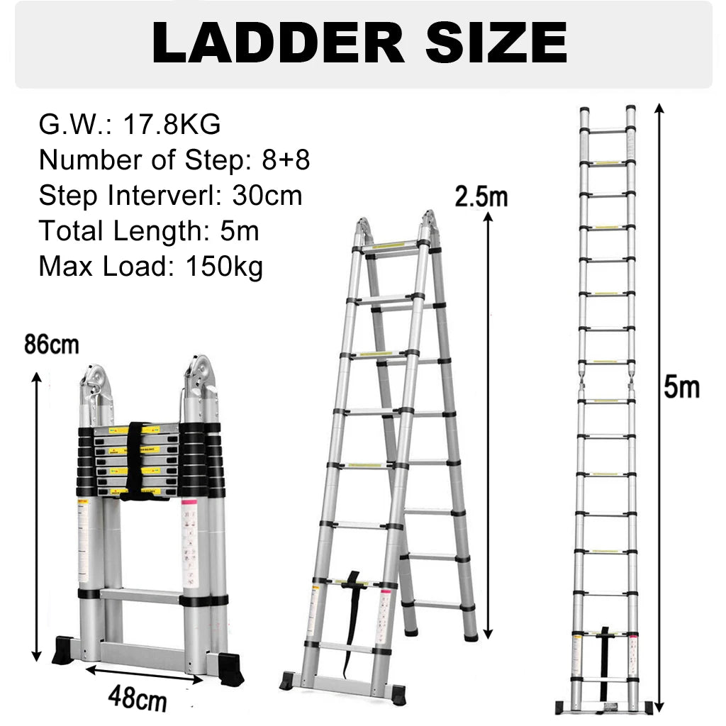 Mehrzweckleiter aus Aluminiumlegierung/Edelstahl 3,8m/ 5m