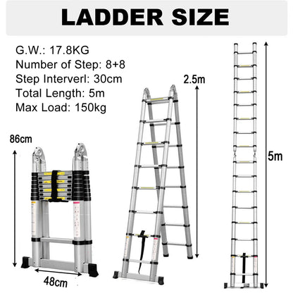 Mehrzweckleiter aus Aluminiumlegierung/Edelstahl 3,8m/ 5m
