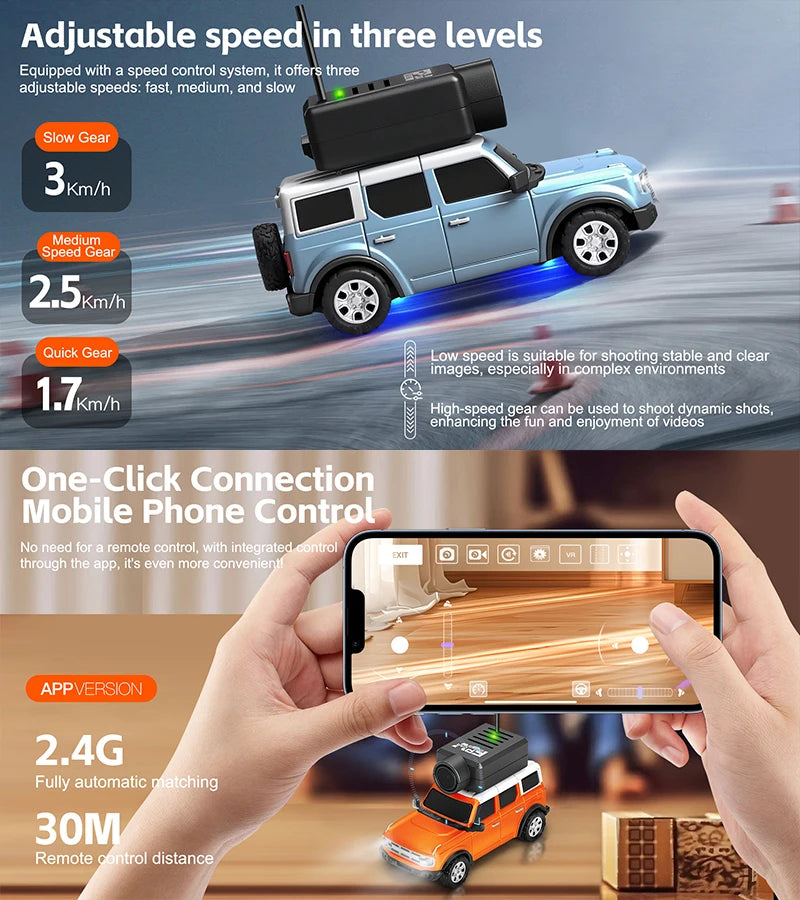 Ferngesteuertes Auto mit 720p Videokamera, steuerbar über VR und App 1:64