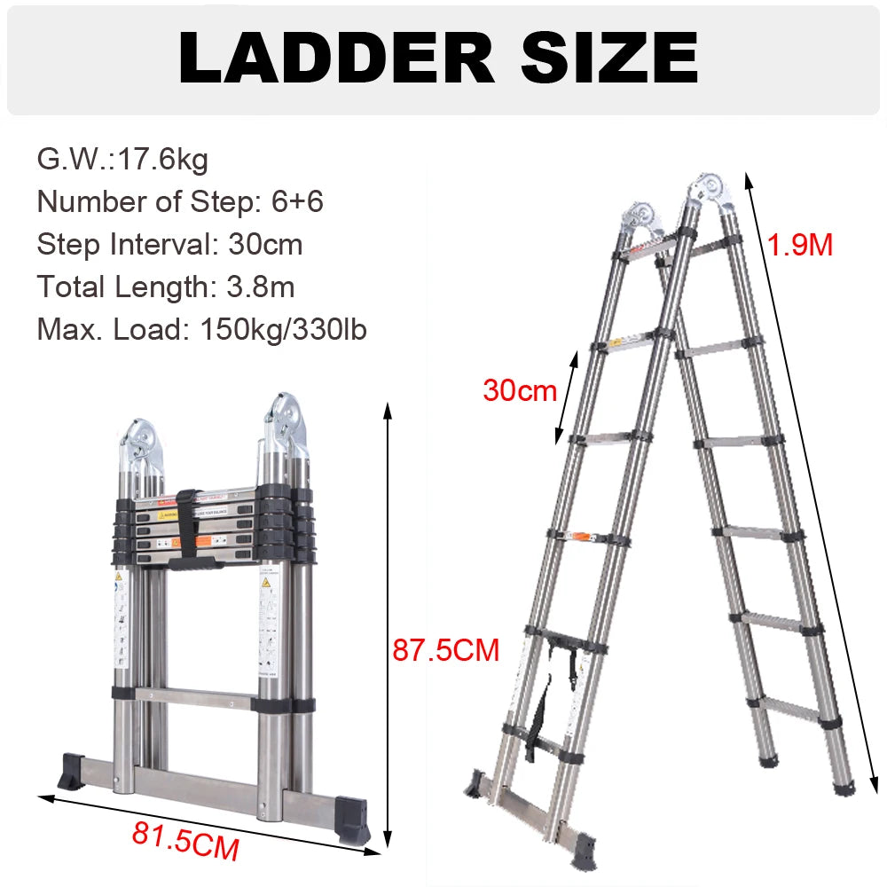 Mehrzweckleiter aus Aluminiumlegierung/Edelstahl 3,8m/ 5m