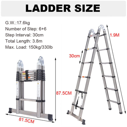 Mehrzweckleiter aus Aluminiumlegierung/Edelstahl 3,8m/ 5m