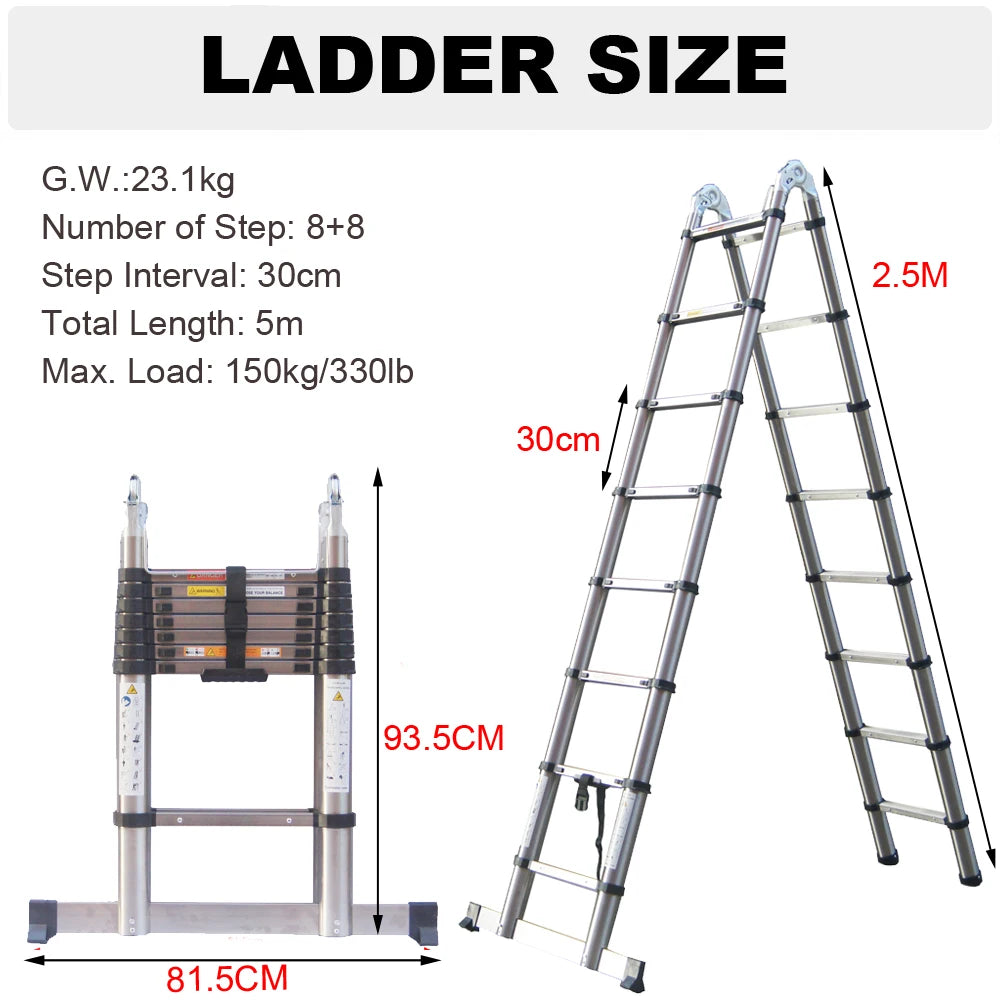 Mehrzweckleiter aus Aluminiumlegierung/Edelstahl 3,8m/ 5m
