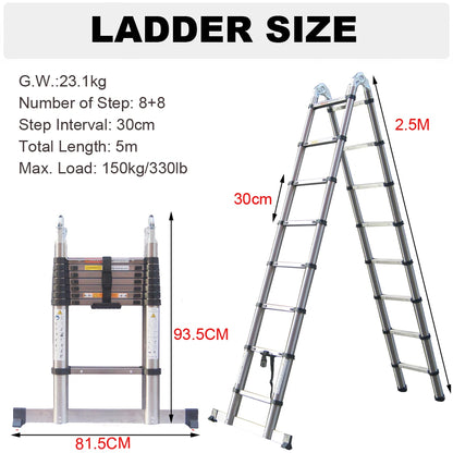 Mehrzweckleiter aus Aluminiumlegierung/Edelstahl 3,8m/ 5m