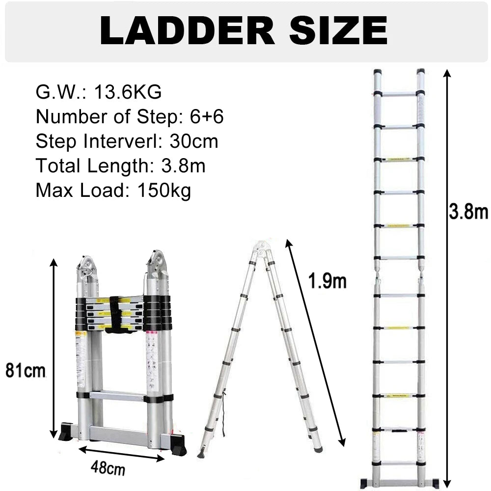 Mehrzweckleiter aus Aluminiumlegierung/Edelstahl 3,8m/ 5m